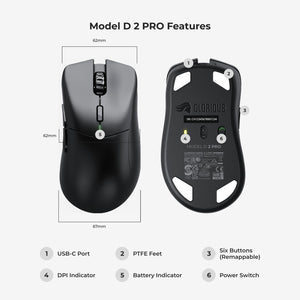 Glorious Model D 2 PRO Lightweight Wireless Optical Gaming Mouse with BAMF 2.0 Sensor - Matte Black