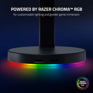 Razer - Base Station V2 Chroma USB Hub Headset Stand with USB 3.1 Hub and 7.1 Surround Sound powered by Chroma RGB - Black