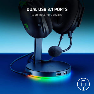 Razer - Base Station V2 Chroma USB Hub Headset Stand with USB 3.1 Hub and 7.1 Surround Sound powered by Chroma RGB - Black