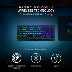 Razer - BlackWidow V4 Mini 65% HyperSpeed Wireless Orange Switch Gaming Keyboard with Hot-Swappable Design - Black