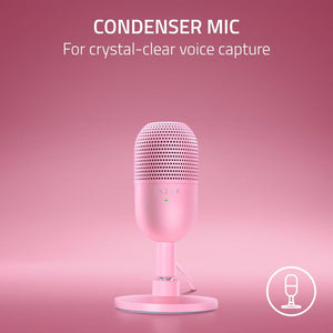 Razer - Seiren V3 Mini Wired Ultra-compact Condenser USB Microphone - Quartz Pink