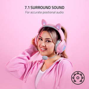 Razer - Kraken Kitty Edition V2 Pro Wired RGB Gaming Headset with Interchangeable Ears - Quartz Pink