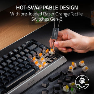 Razer - BlackWidow V4 Mini 65% HyperSpeed Wireless Orange Switch Gaming Keyboard with Hot-Swappable Design - Black