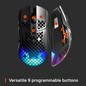 SteelSeries - Aerox 5 Ultra Lightweight Honeycomb Water Resistant Wireless RGB Optical Gaming Mouse With 9 Programmable Buttons - Black