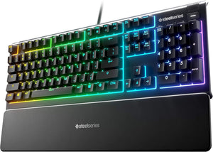 SteelSeries - Apex 3 Full Size Wired Membrane Whisper Quiet Switch RGB Gaming Keyboard - Black