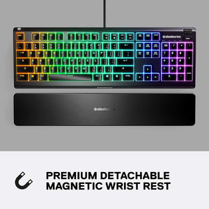 SteelSeries - Apex 3 Full Size Wired Membrane Whisper Quiet Switch RGB Gaming Keyboard - Black